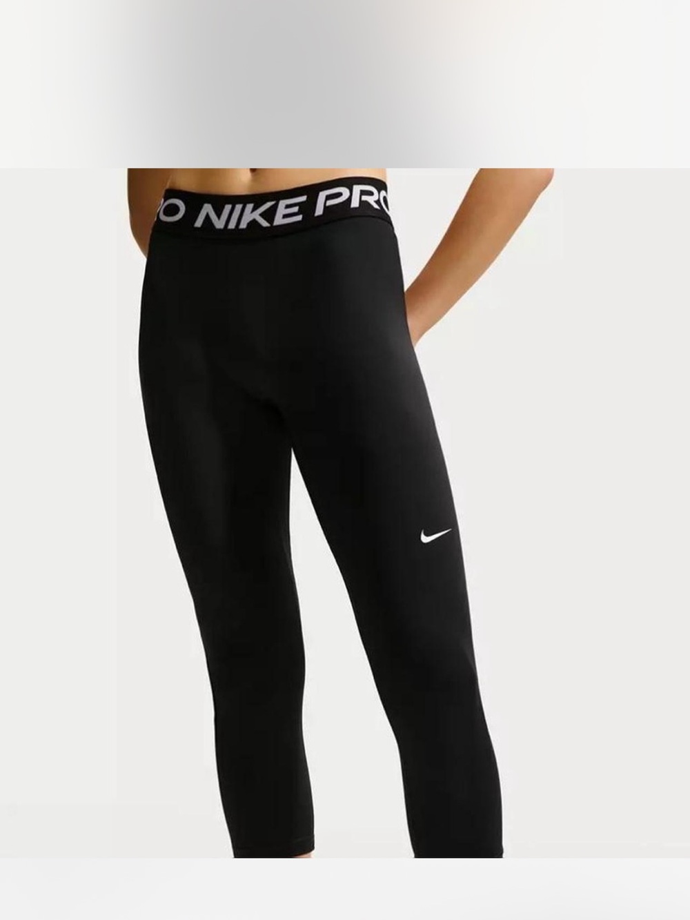 Nike Black and White Pro Logo Waistband capri Leggings